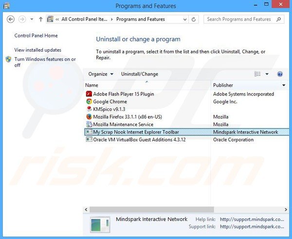 MyScrapNook browser hijacker uninstall via Control Panel