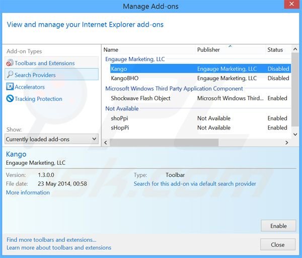 Removing Presto Savings ads from Internet Explorer step 2