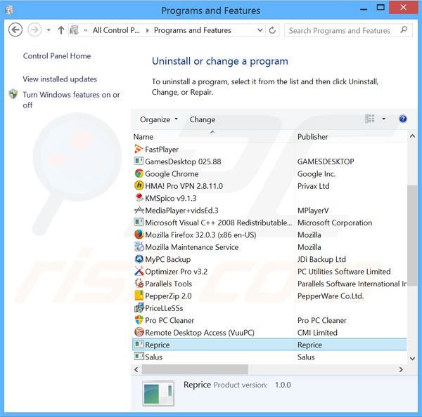 rePrice adware uninstall via Control Panel