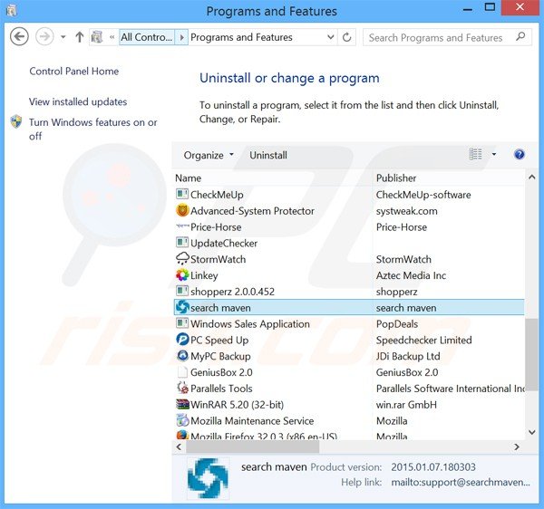 search maven adware uninstall via Control Panel