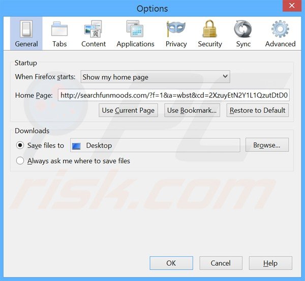 Removing searchfunmoods.com from Mozilla Firefox homepage