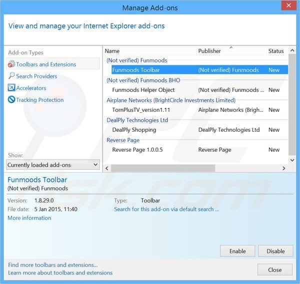 Removing funmoods related Internet Explorer extensions