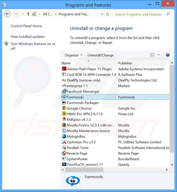 searchfunmoods.com browser hijacker uninstall via Control Panel