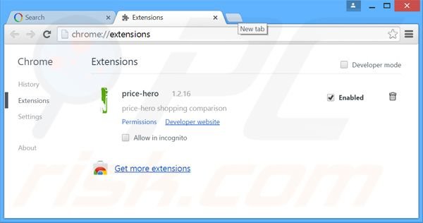 Removing SlimPrice ads from Google Chrome step 2