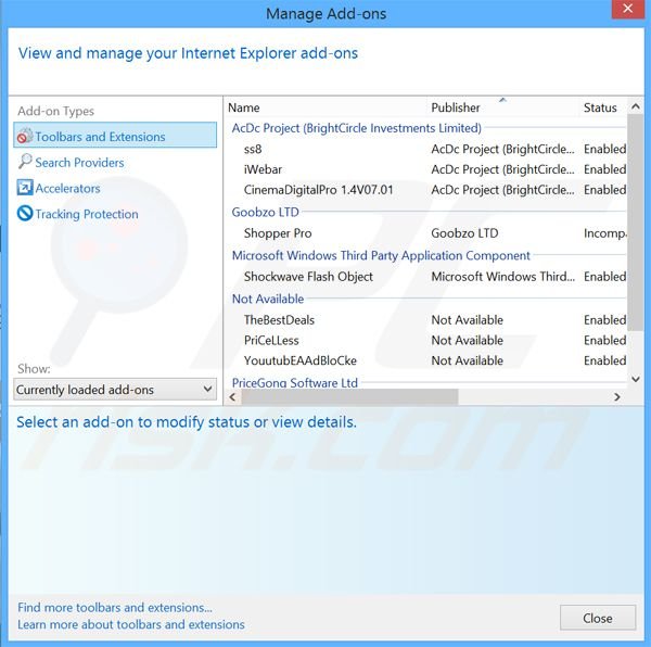 Removing SoftwareRefresher ads from Internet Explorer step 2