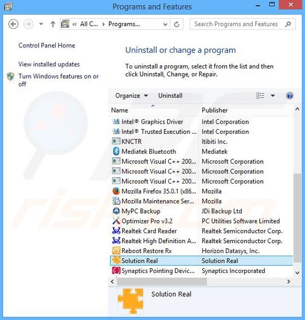 Solution Real adware uninstall via Control Panel