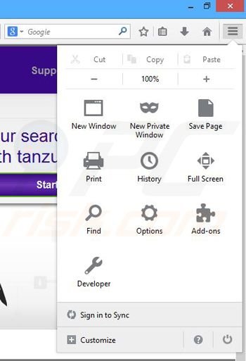 Removing tanzuki ads from Mozilla Firefox step 1