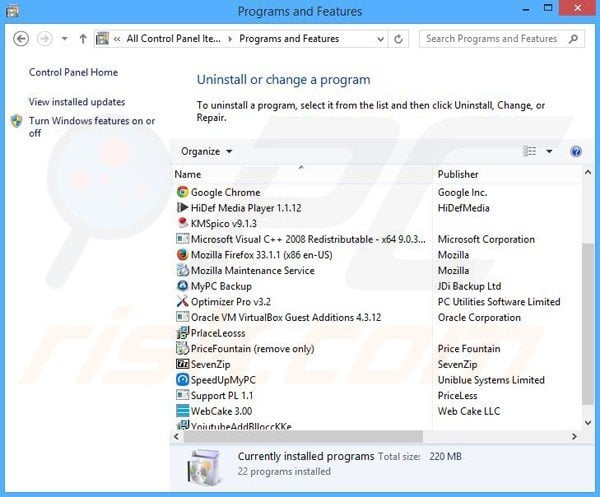 tanzuki adware uninstall via Control Panel