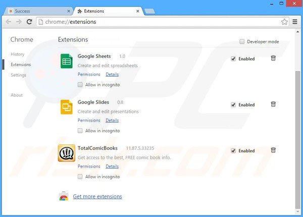 Removing TotalComicBooks related Google Chrome extensions