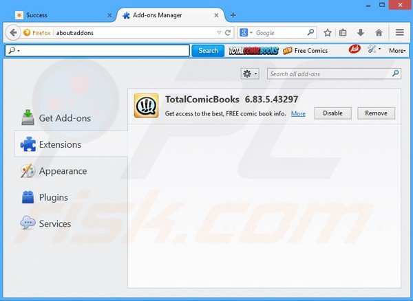 Removing TotalComicBooks related Mozilla Firefox extensions