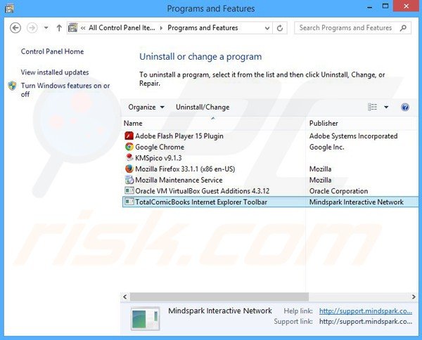 TotalComicBooks browser hijacker uninstall via Control Panel