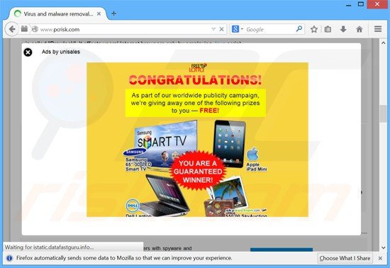 unisales adware generating pop-up ads