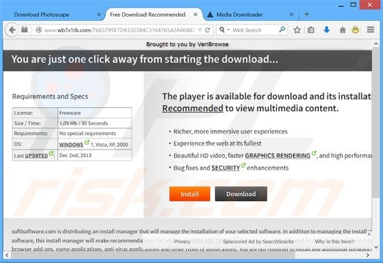 veribrowse adware generating pop-up ads