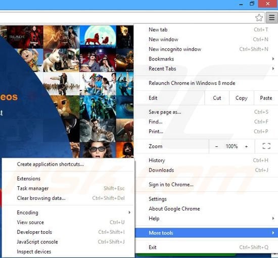 Removing VideosFox ads from Google Chrome step 1