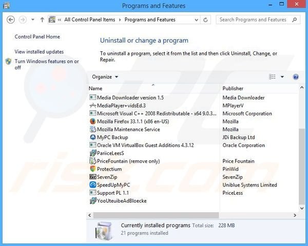 VideosFox adware uninstall via Control Panel