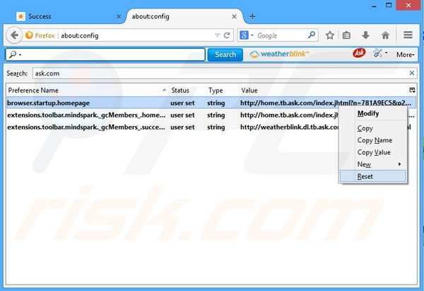Removing WeatherBlink from Mozilla Firefox default search engine