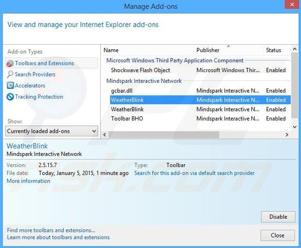 Removing WeatherBlink related Internet Explorer extensions