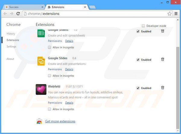 Removing Webfetti related Google Chrome extensions