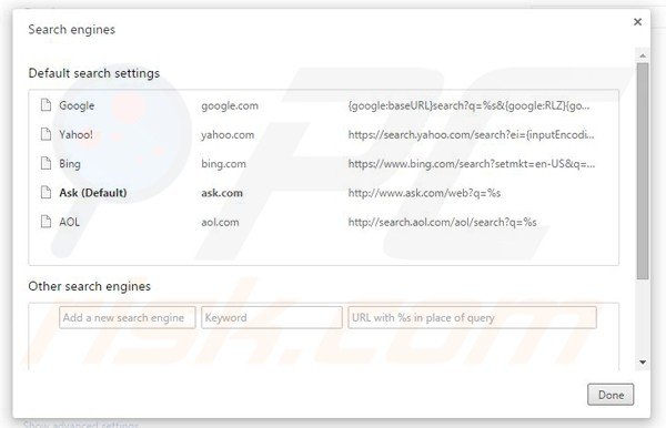 Removing ask.com from Google Chrome default search engine