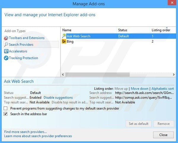 Removing Webfetti from Internet Explorer default search engine