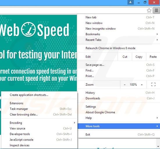 Removing WebSpeed ads from Google Chrome step 1