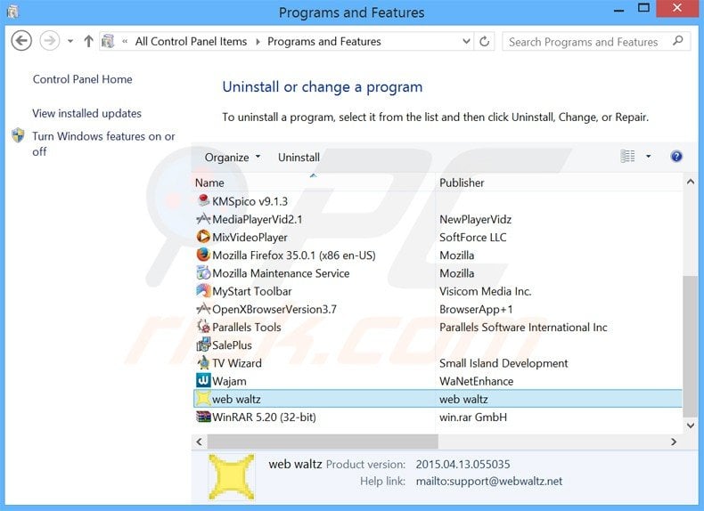webwaltz adware uninstall via Control Panel