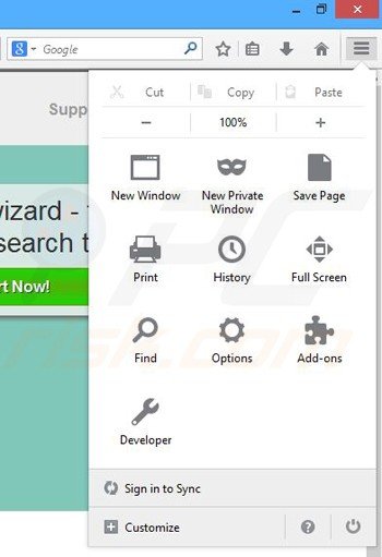 Removing wisen wizard ads from Mozilla Firefox step 1