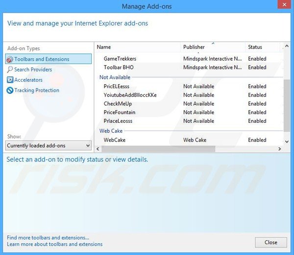 Removing wisen wizard ads from Internet Explorer step 2