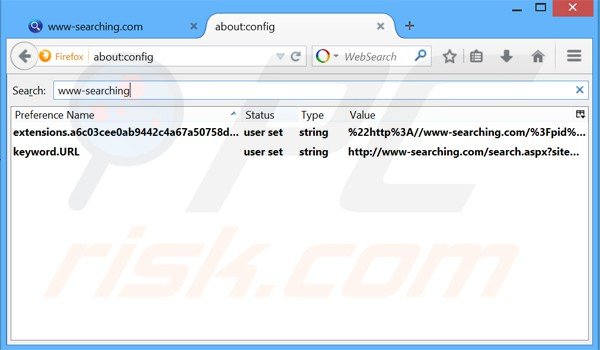Removing www-searching.com from Mozilla Firefox default search engine