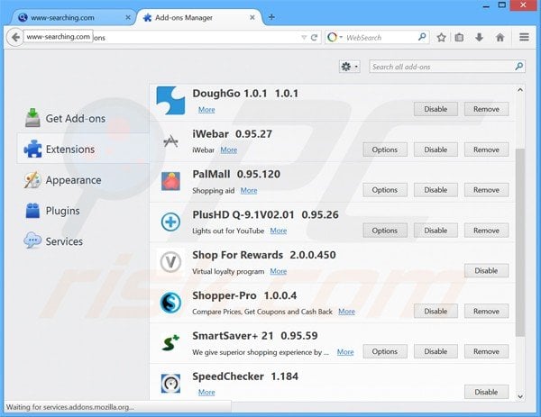 Removing www-searching.com related Mozilla Firefox extensions