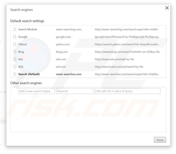 Removing www-searches.com from Google Chrome default search engine