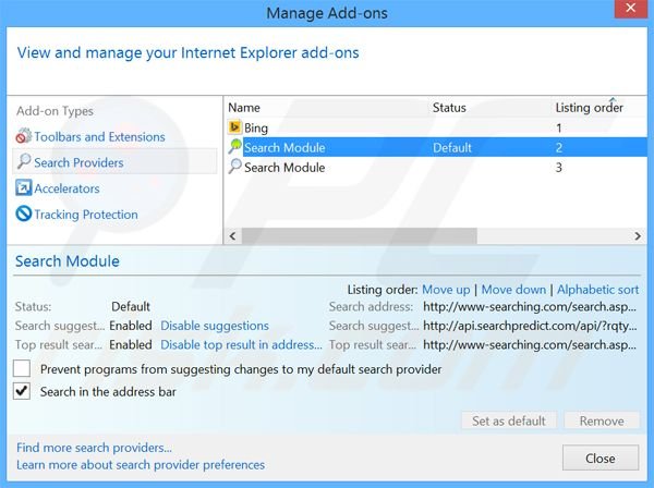 Removing www-searches.com from Internet Explorer default search engine