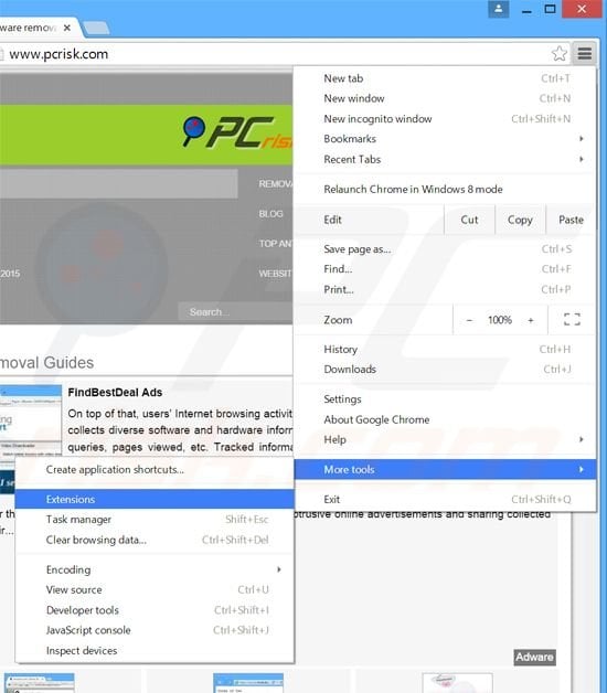 Removing BetterDeals  ads from Google Chrome step 1