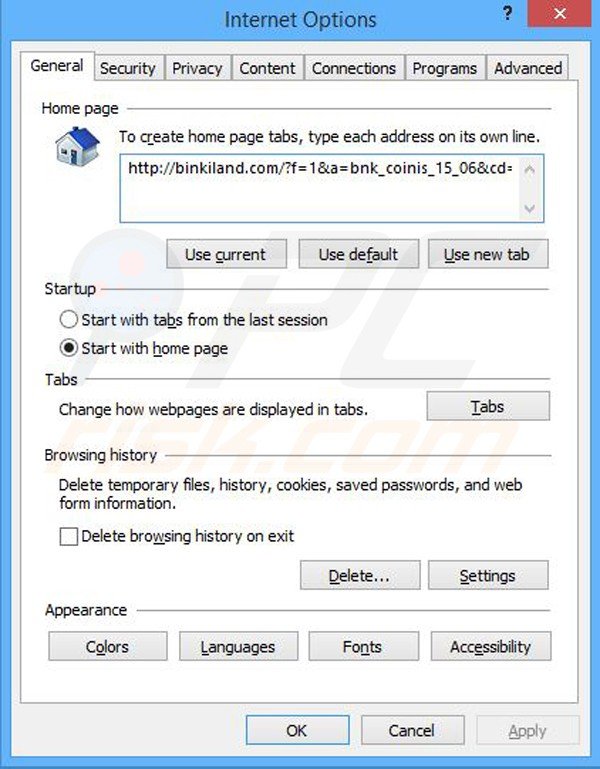 Removing binkiland.com from Internet Explorer homepage