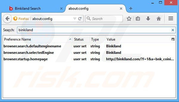 Removing binkiland.com from Mozilla Firefox default search engine