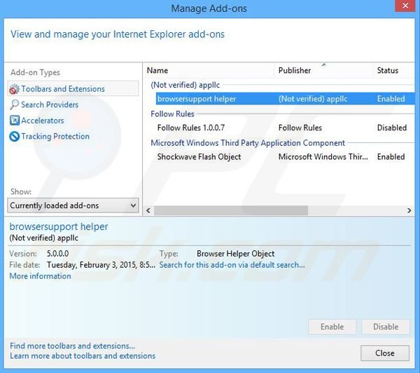 Removing BrowserSupport ads from Internet Explorer step 2