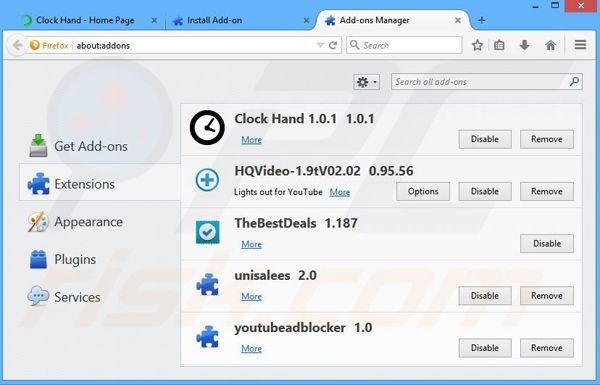 Removing Clock Hand ads from Mozilla Firefox step 2