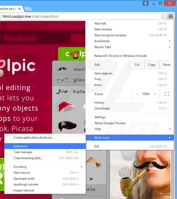 Removing Coolpic  ads from Google Chrome step 1