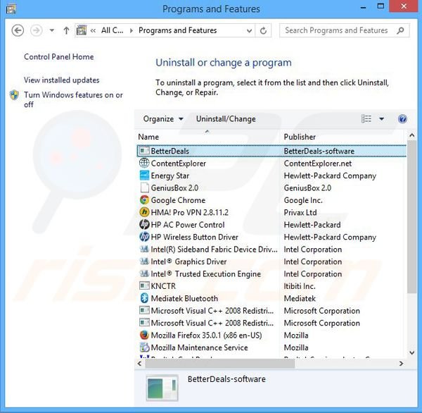 CouponSignal adware uninstall via Control Panel