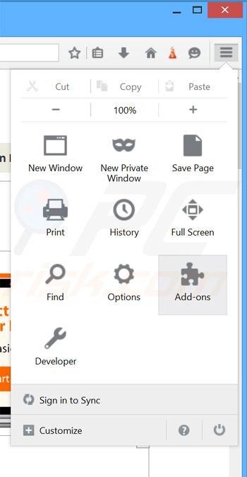 Removing CWA Donation Slider ads from Mozilla Firefox step 1