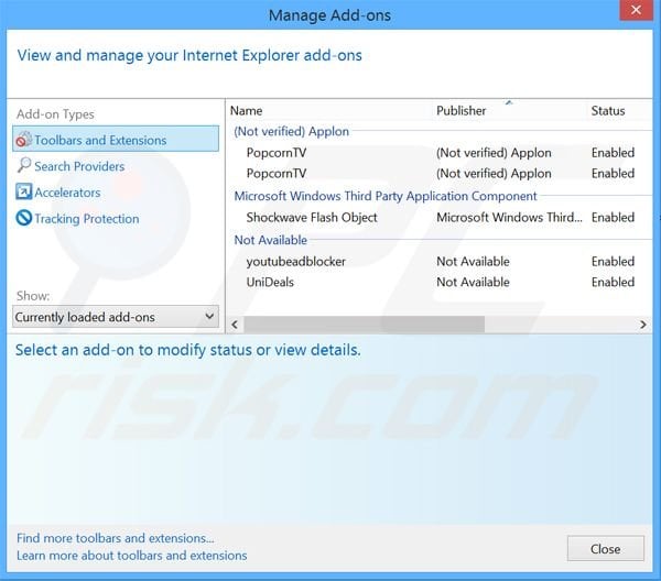 Removing Eppink ads from Internet Explorer step 2