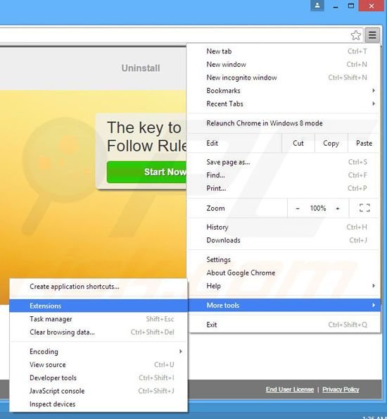 Removing Follow Rules ads from Google Chrome step 1