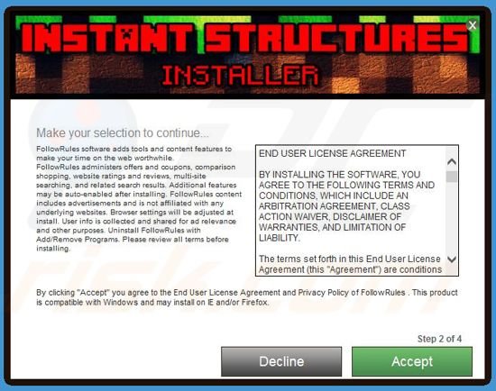 Deceptive installer used in Follow Rules distribution