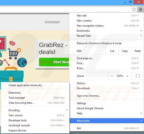 Removing GrabRez ads from Google Chrome step 1