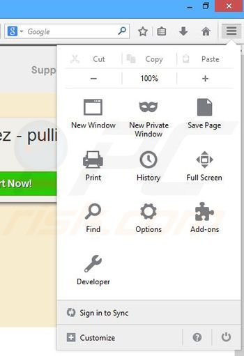 Removing GrabRez ads from Mozilla Firefox step 1