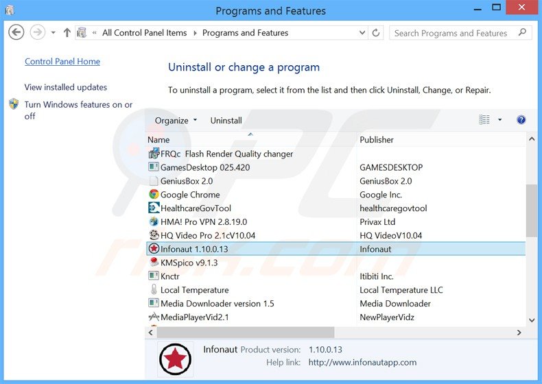 infonaut adware uninstall via Control Panel