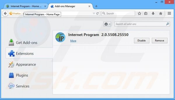 Removing Internet Program ads from Mozilla Firefox step 2