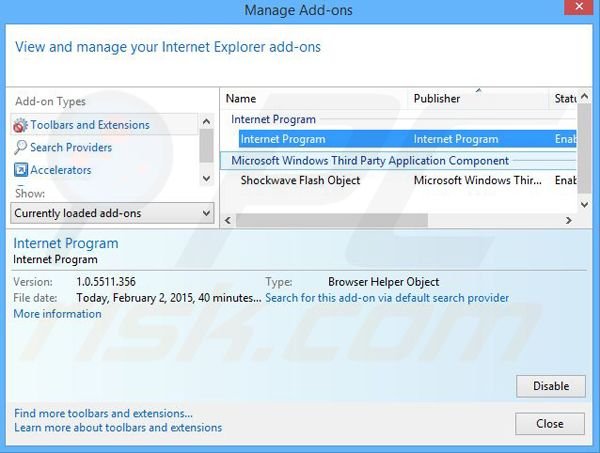 Removing Internet Program ads from Internet Explorer step 2