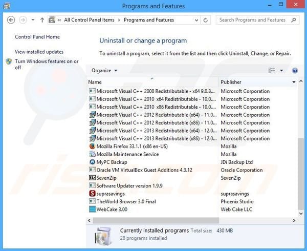 Key Shift adware uninstall via Control Panel