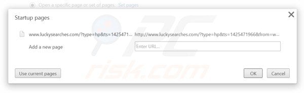 Removing luckysearches.com from Google Chrome homepage